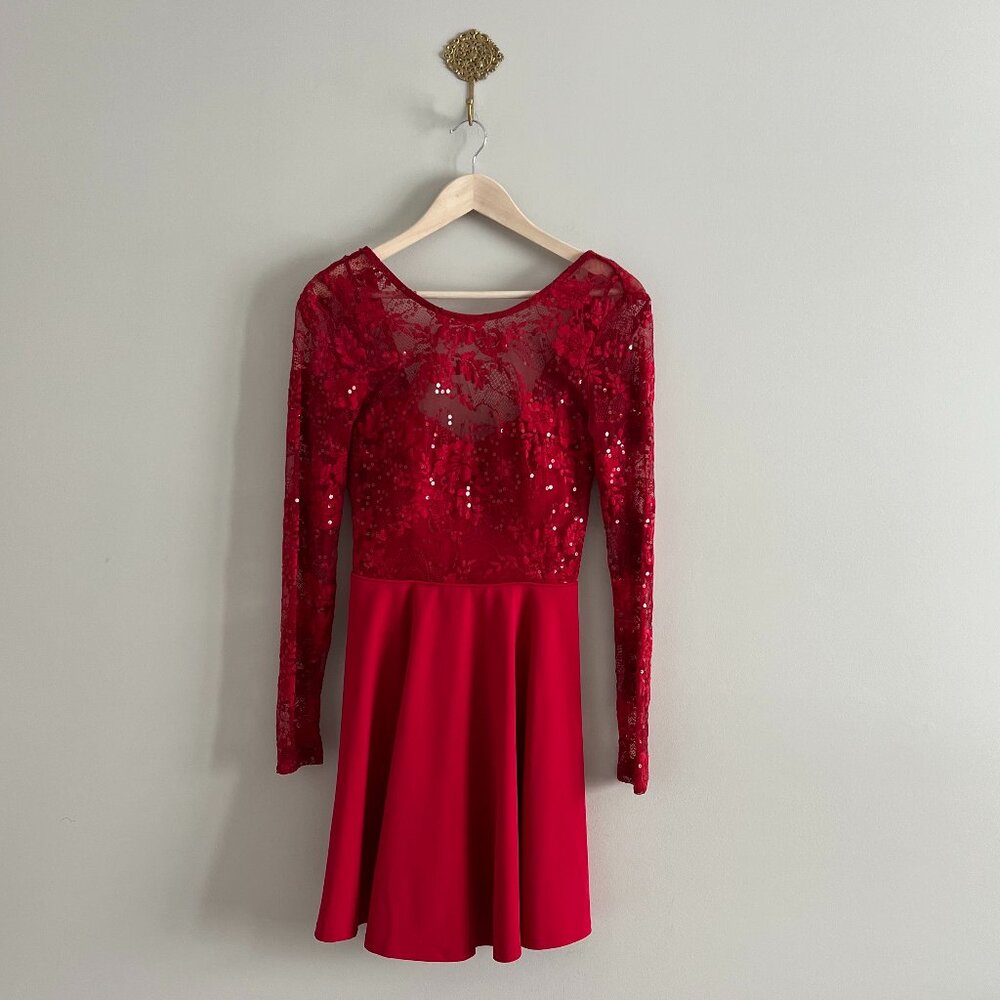 Jodi Kristopher Red Lace Sequin Fit & Flare Party Dress Juniors 7